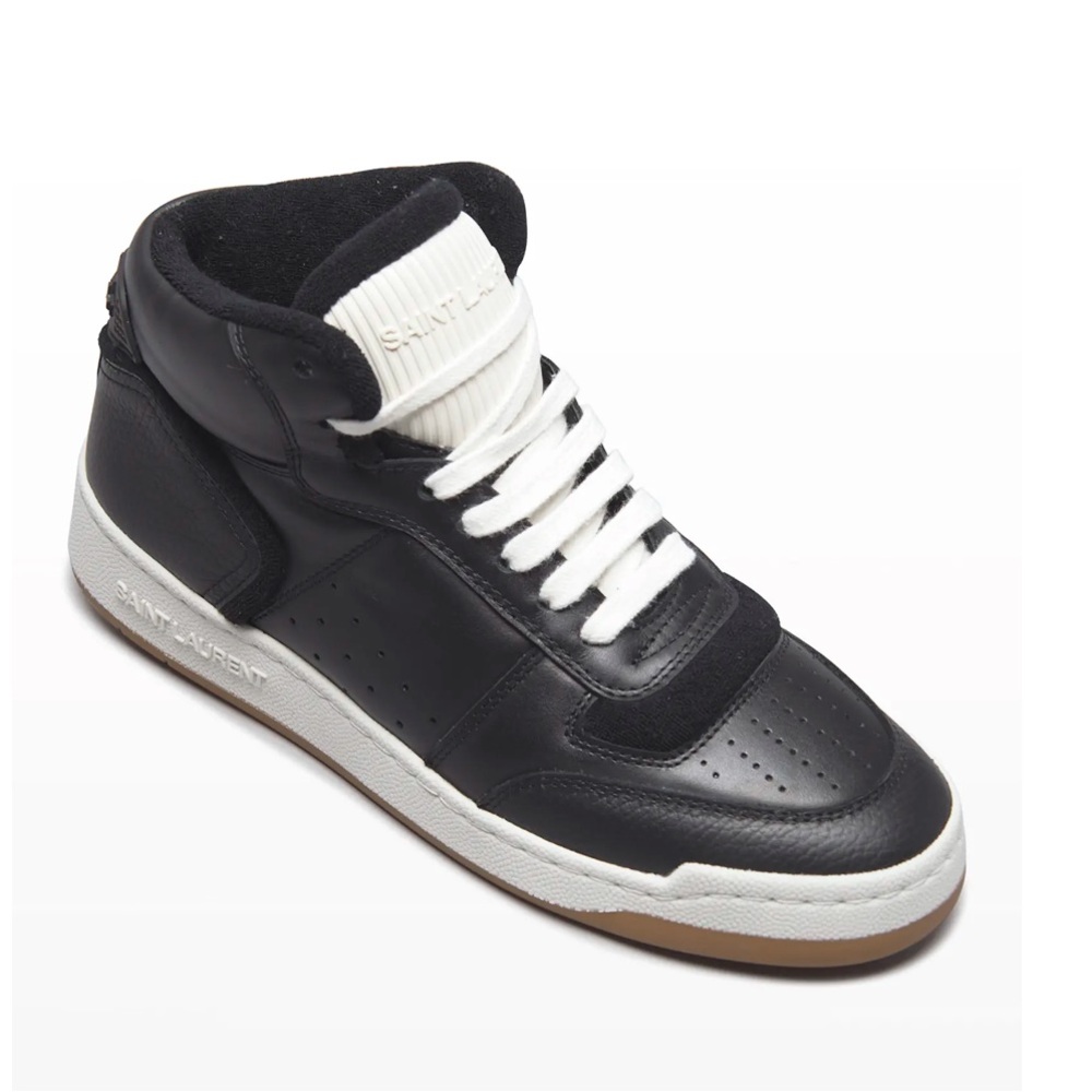 Saint Laurent Black Leather High-Top Court Sneakers